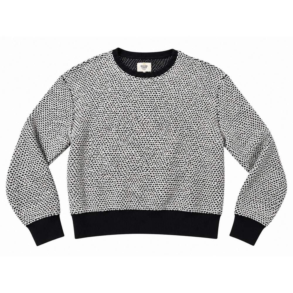 Marine Layer Sweater Xs Black White Birdseye Textured Crew Neck Cotton Blend